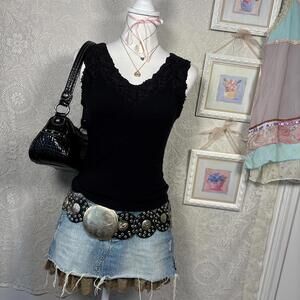 y2k black grunge lace cami top